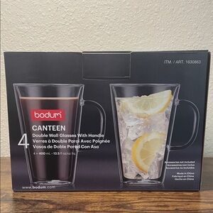 Bodum Canteen Double Wall Glasses Set Of 4 With Handles 13.5 Oz